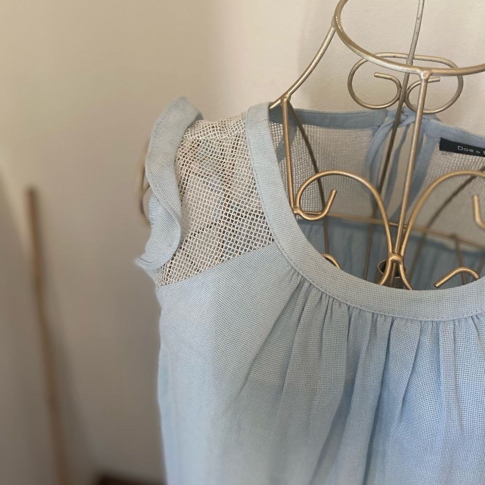 Doe & Rae Light Blue Mesh Yoke Ruffle Sleeve Top - Picture 10 of 13